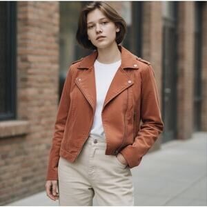 Listicle Womens S Rust Orange Corduroy Asymmetrical Moto Zipper Jacket Casual